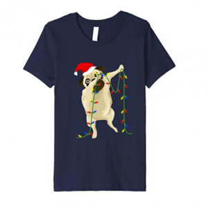 Funny Dabbing Pug Dog Santa Hat Christmas Lights Tshirt