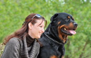 Woman with rottweiler